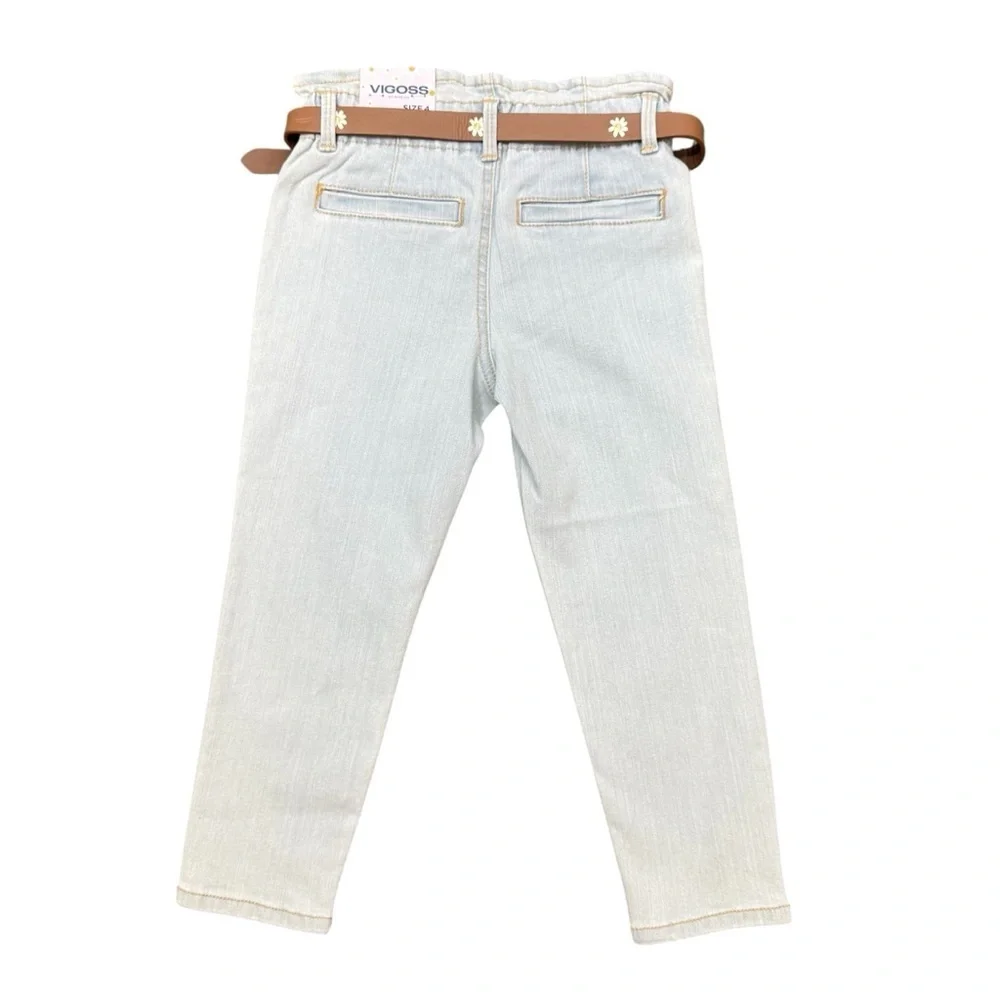 Girls Vigoss Light Blue Denim Jeans with Brown Floral Belt